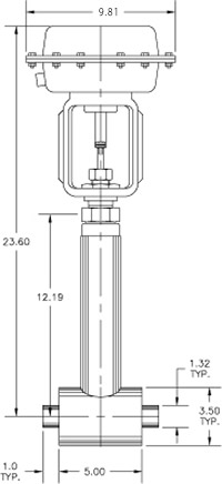 cryogenic valve with vacuum jacket and pneumatic operation