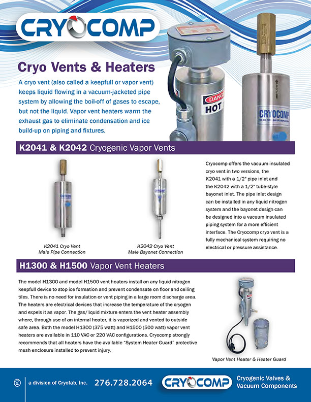 Cryogenic Vapor Vents K2041 and K2042